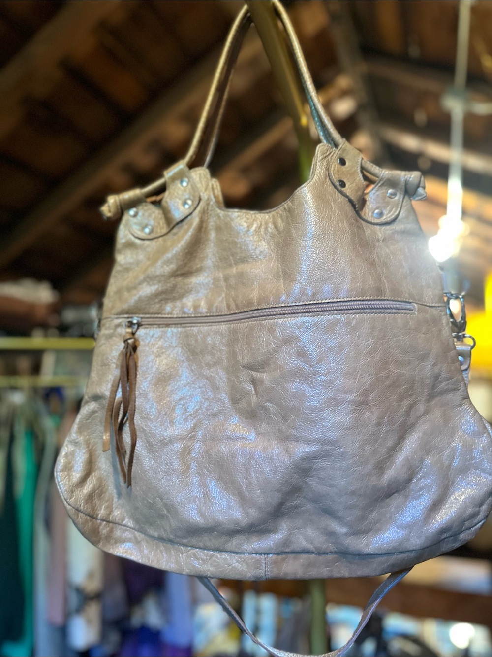 Pietro Alessandro Taupe Shoulder Bag with Front Zip